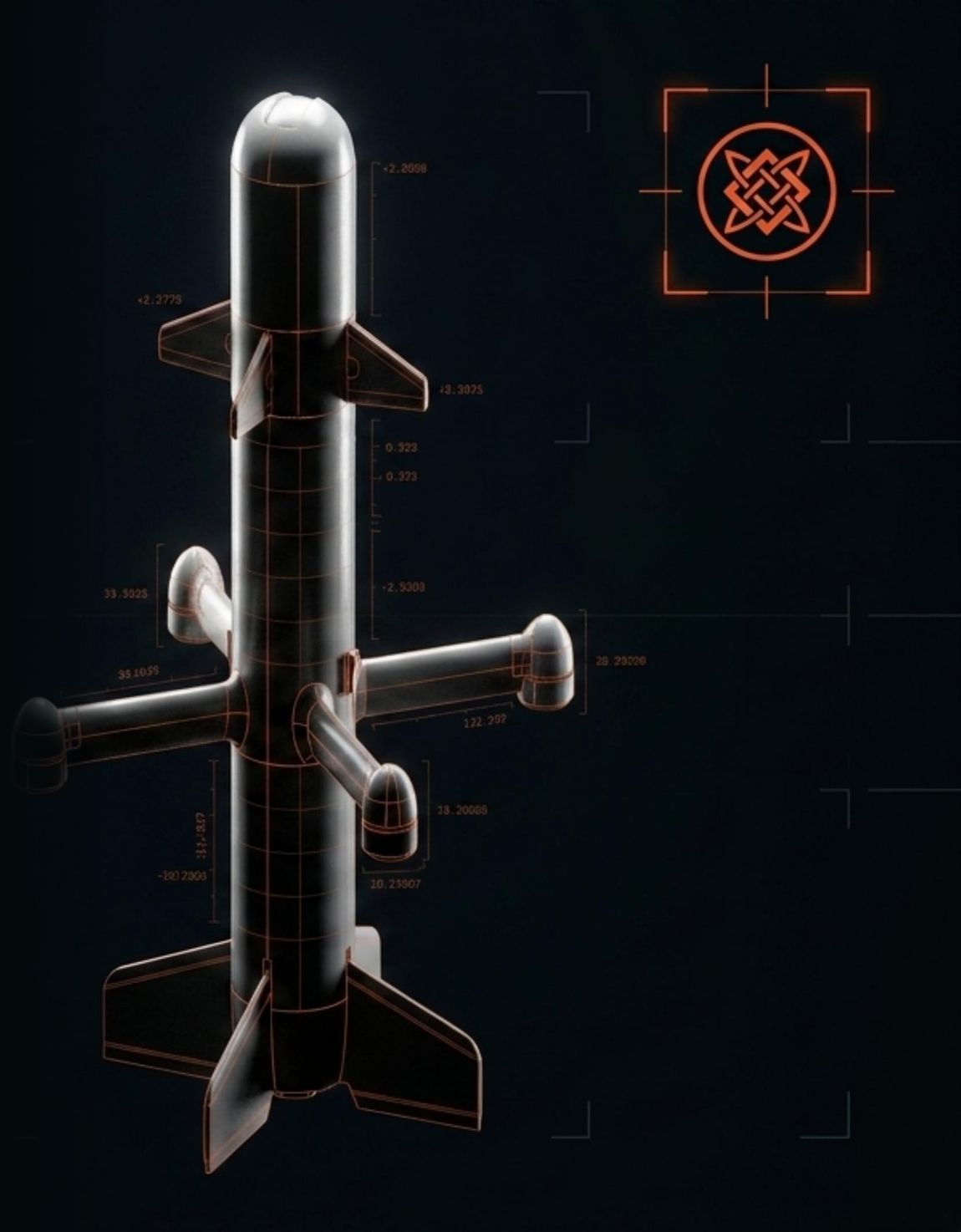 P4P interceptor, 3D render with dimension annotations